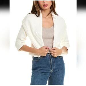 CAbi White 100% Cotton Half Circle Crop Cardigan Bolero Sweater Shawl Women's XS